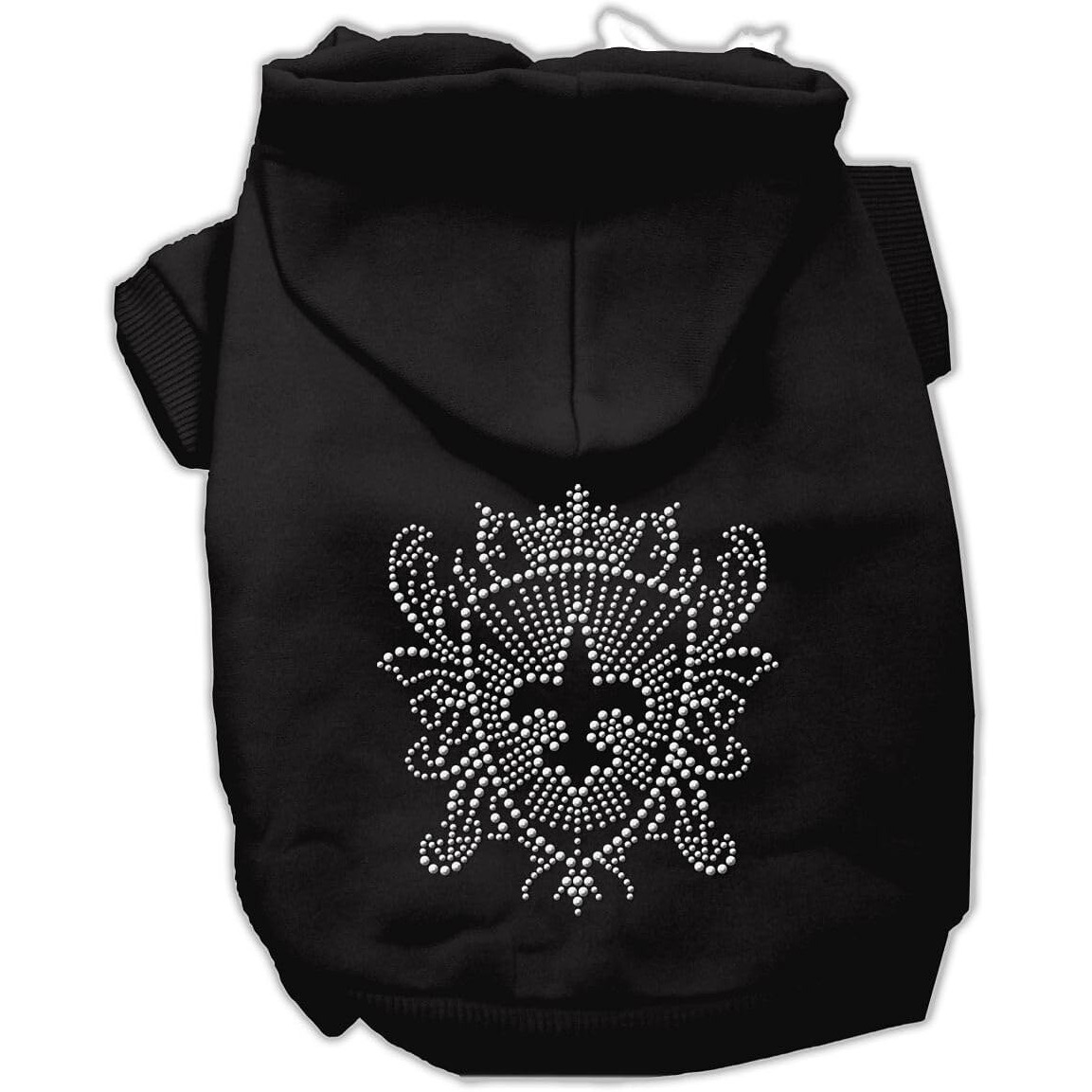 Pet Dog & Cat Hoodie Rhinestone,  Fleur De Lis Shield  Black SM (3-6 lbs.)