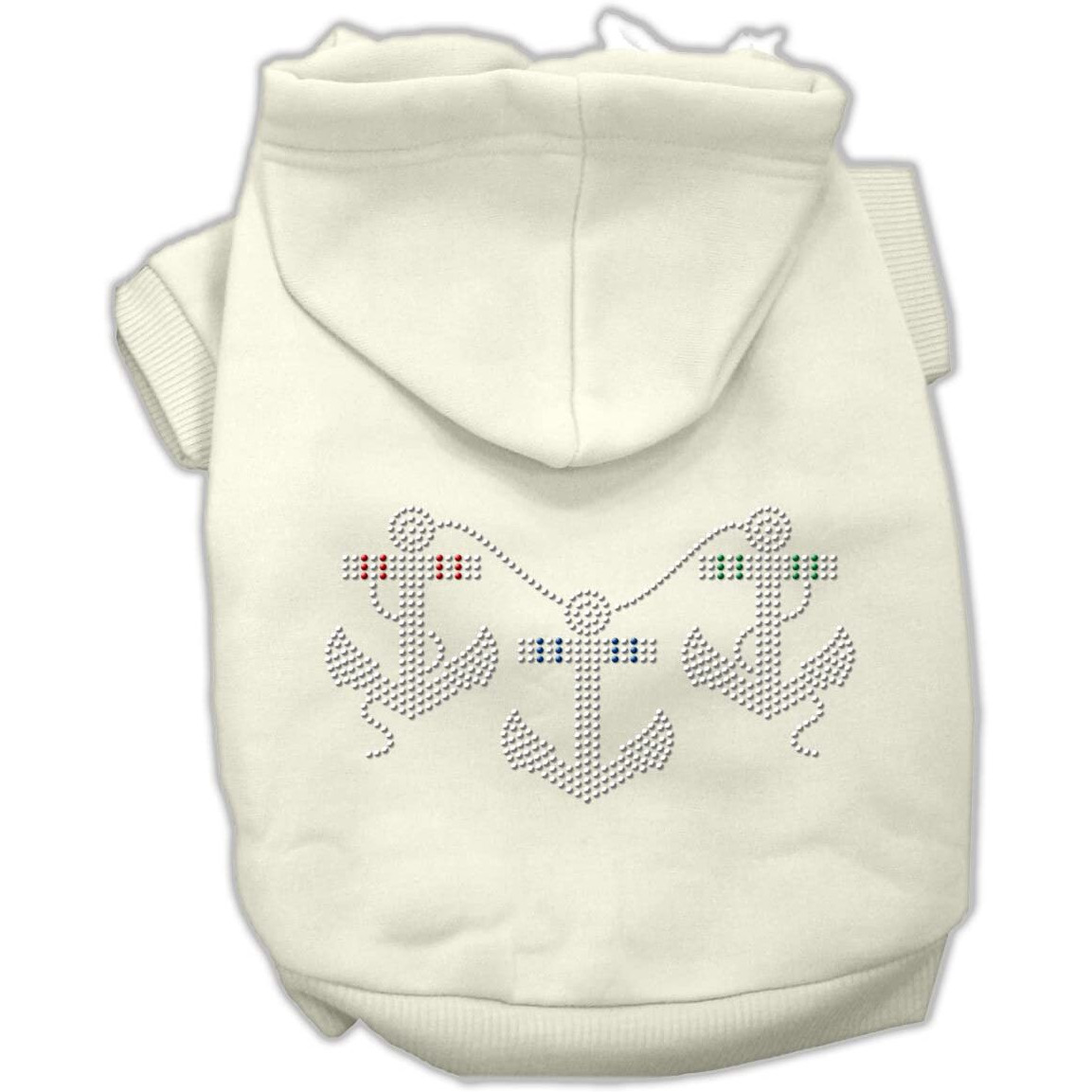 Pet Dog & Cat Hoodie Rhinestone,  Anchors  Cream XS (0-3 lbs.)