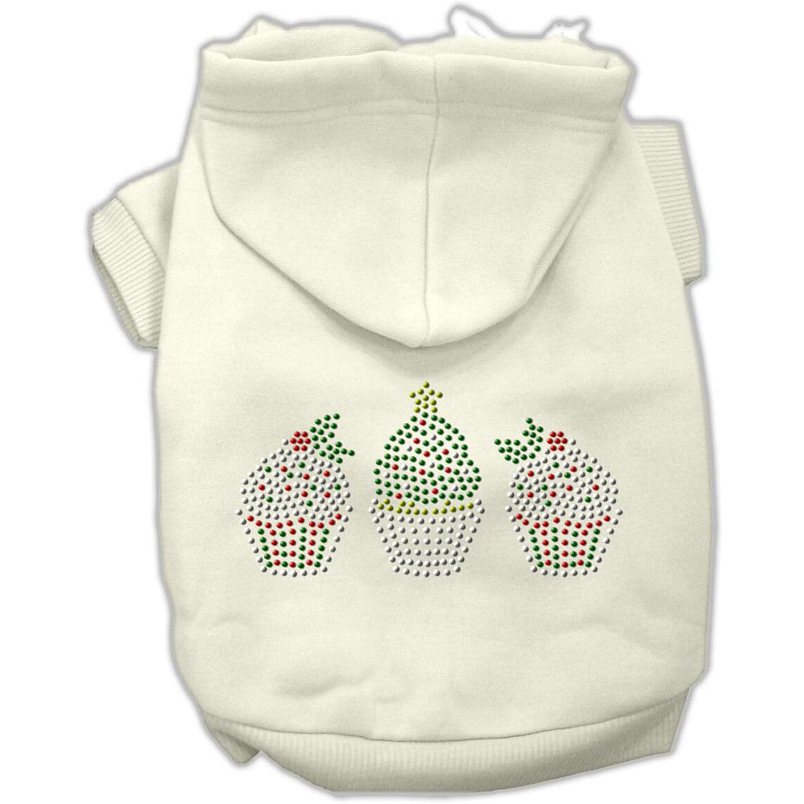 Christmas Pet, Dog & Cat Hoodie Rhinestone,  Christmas Cupcake Trio  Cream 3XL (25-35 lbs.)