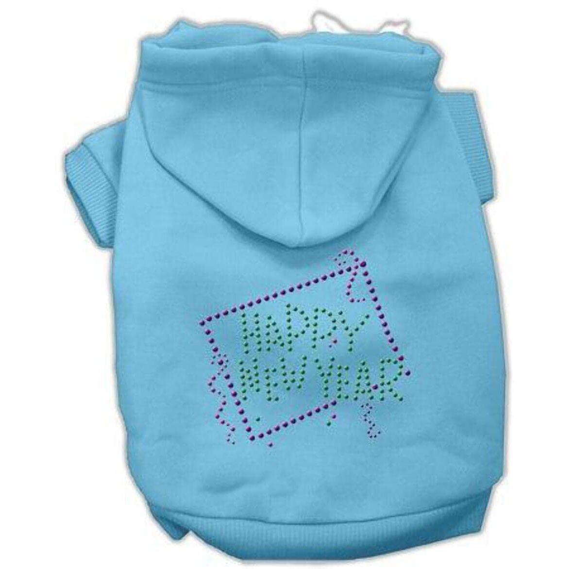 Pet, Dog & Cat Hoodie Rhinestone,  Happy New Year  Baby Blue LG (10-14 lbs.)