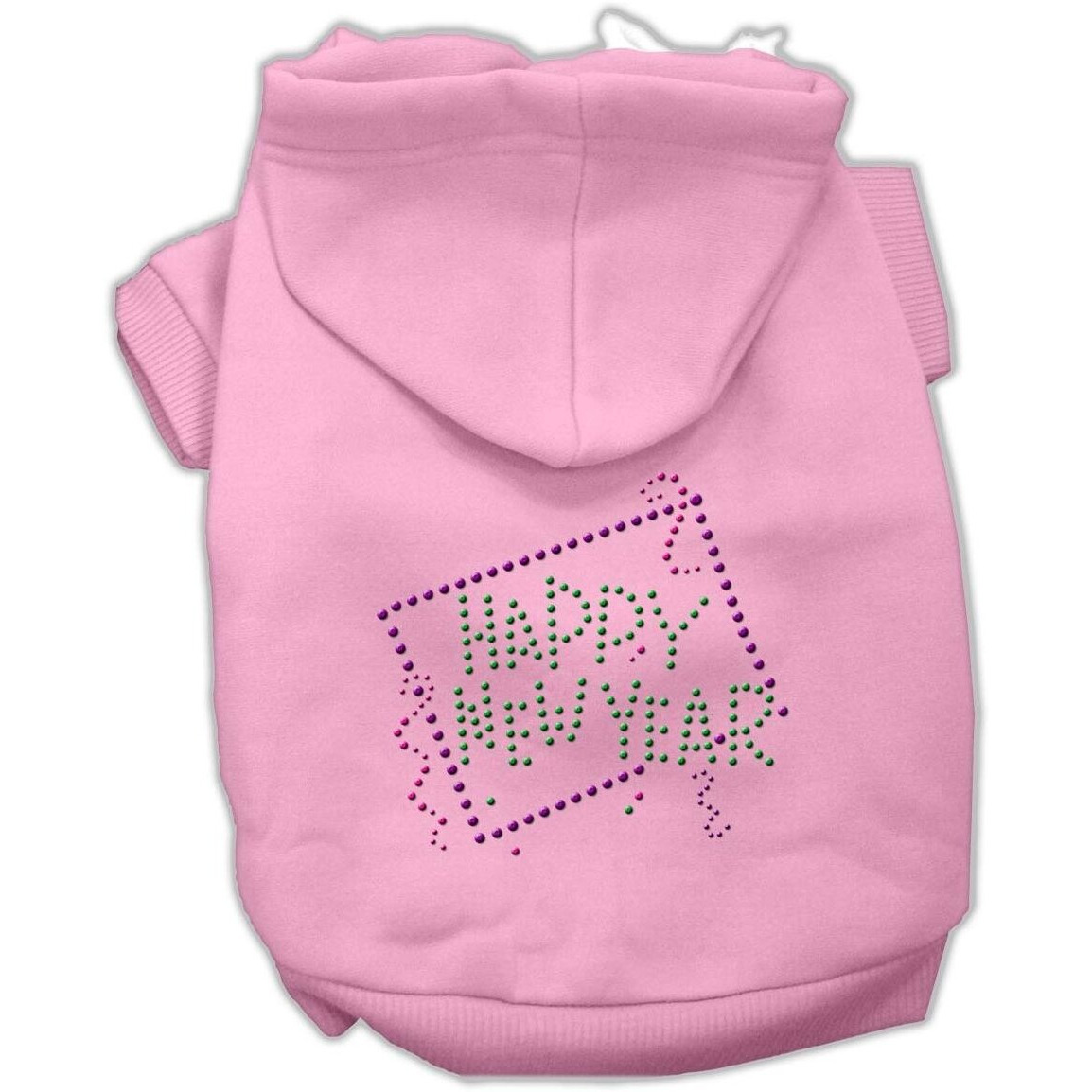 Mirage Pet Products 12-Inch Happy New Year Rhinestone Hoodies, Medium, Pink