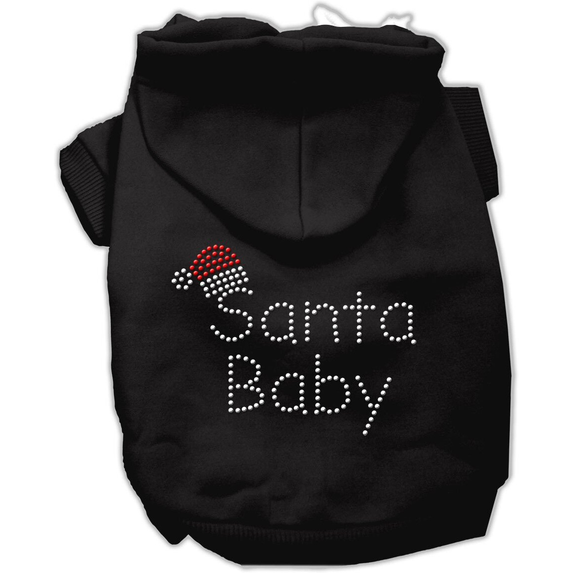 Christmas Pet, Dog & Cat Hoodie Rhinestone,  Santa Baby  Black LG (10-14 lbs.)