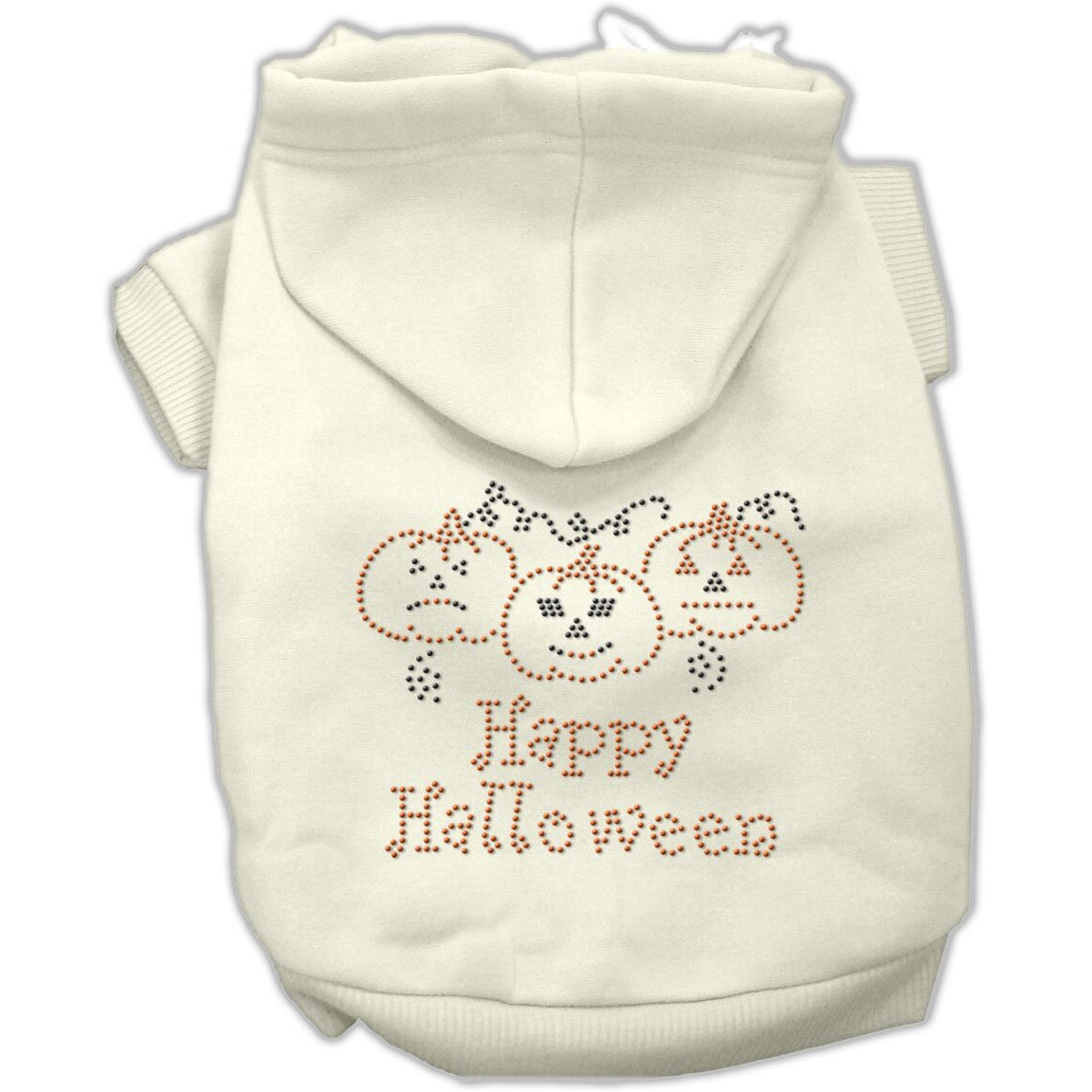 Halloween Pet Dog & Cat Hoodie Rhinestone,  Happy Halloween  Cream XL (14-20 lbs.)