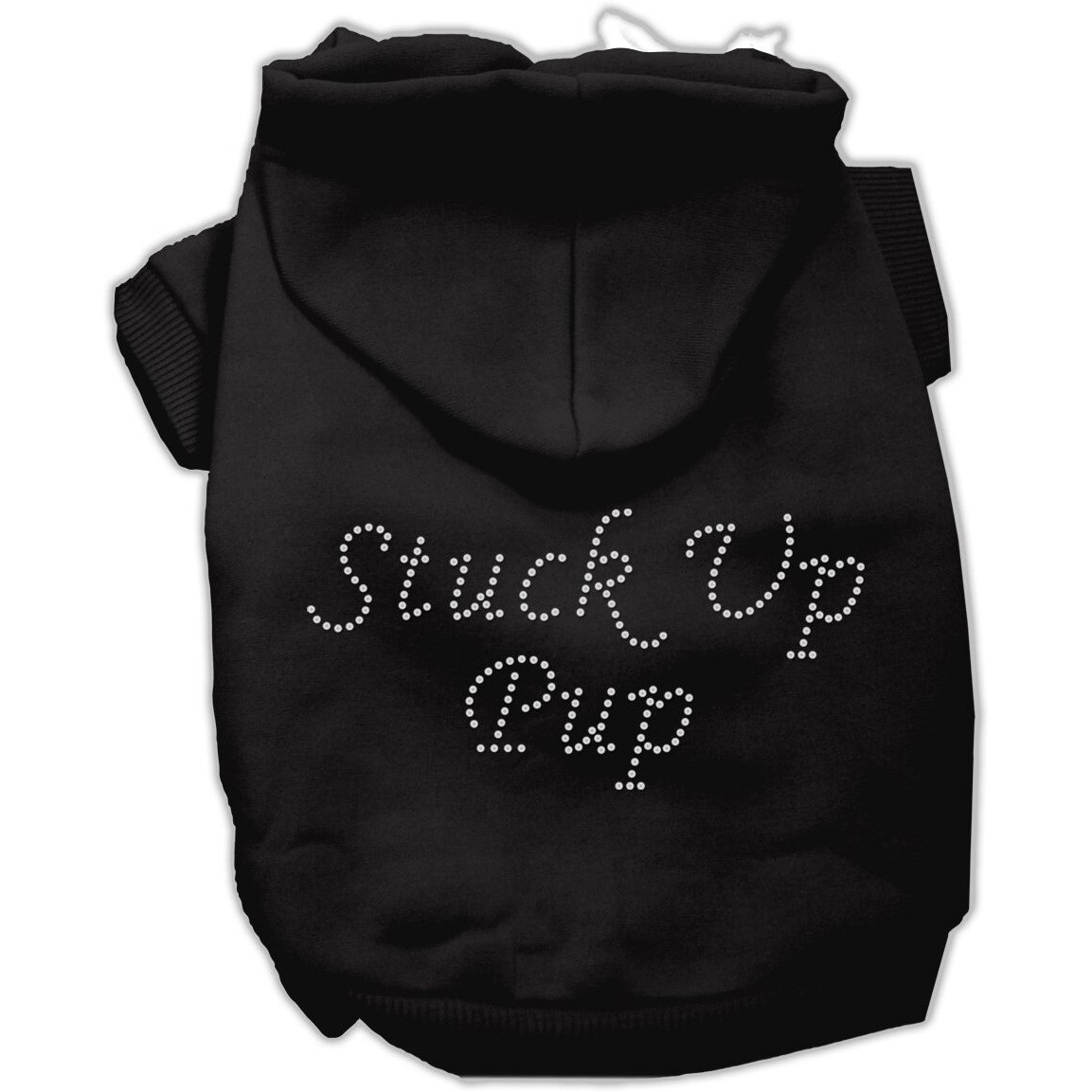 Pet, Dog & Cat Hoodie Rhinestone,  Stuck Up Pup  Black SM (3-6 lbs.)