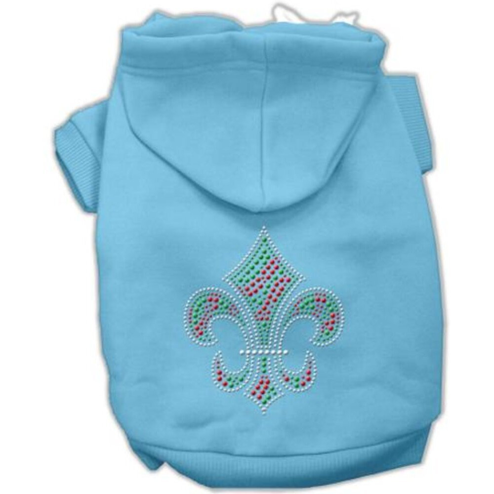 Christmas Pet Dog & Cat Hoodie Rhinestone,  Holiday Fleur De Lis  Baby Blue LG (10-14 lbs.)