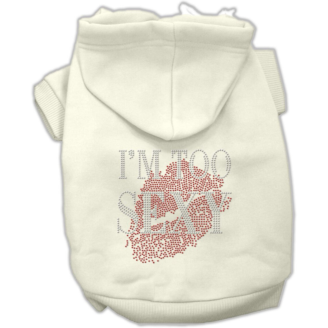 Pet, Dog & Cat Hoodie Rhinestone,  I'm Too Sexy  Cream LG (10-14 lbs.)