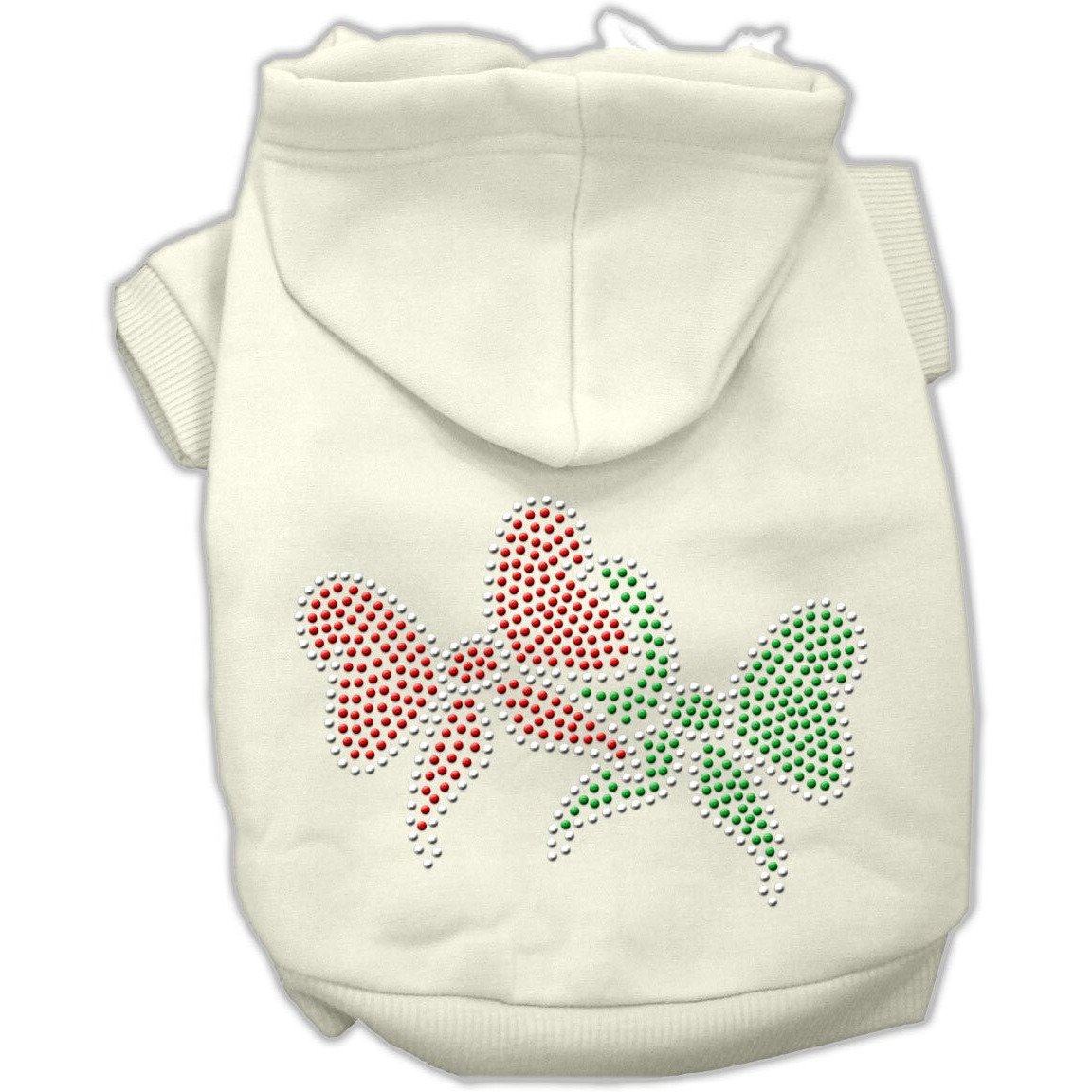 Christmas Pet Dog & Cat Hoodie Rhinestone,  Christmas Bows  Cream LG (10-14 lbs.)