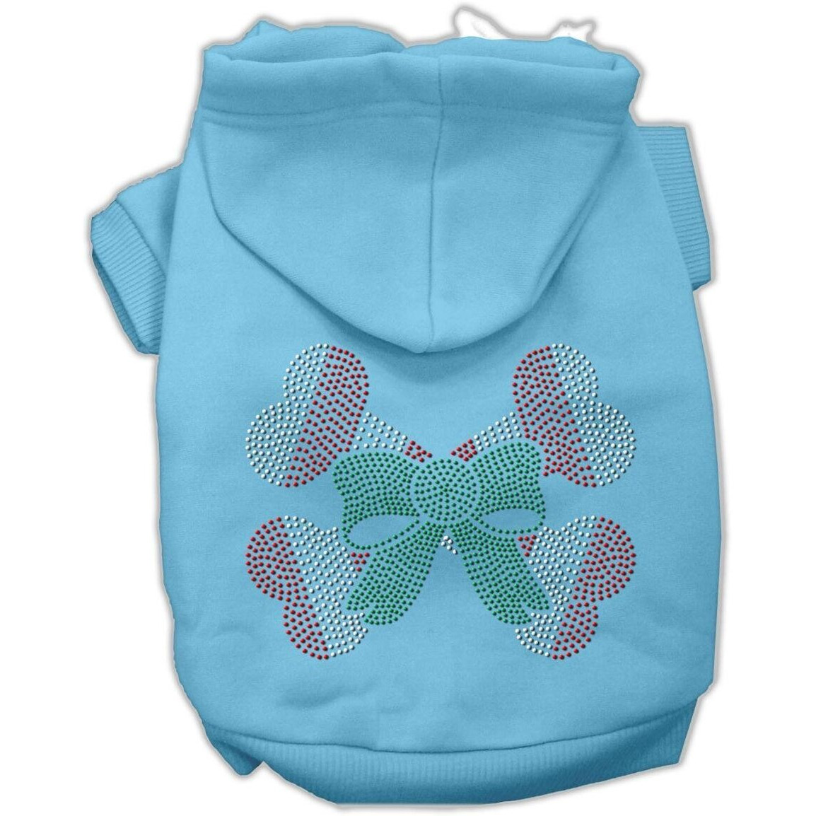 Christmas Pet Dog & Cat Hoodie Rhinestone,  Candy Cane Crossbones  Baby Blue 3XL (25-35 lbs.)