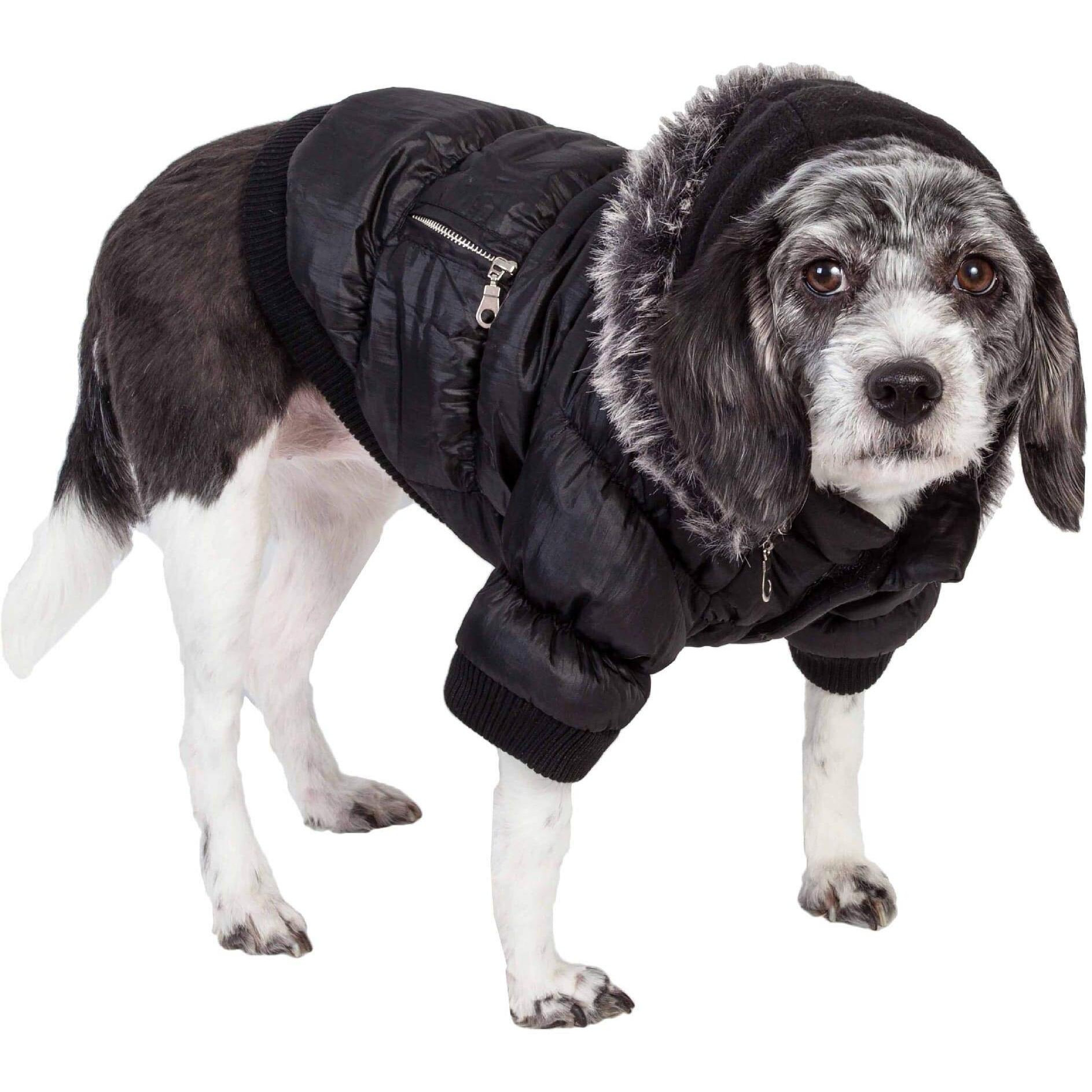 Pet Life Metallic Fashion Pet Parka Coat, Black, Small