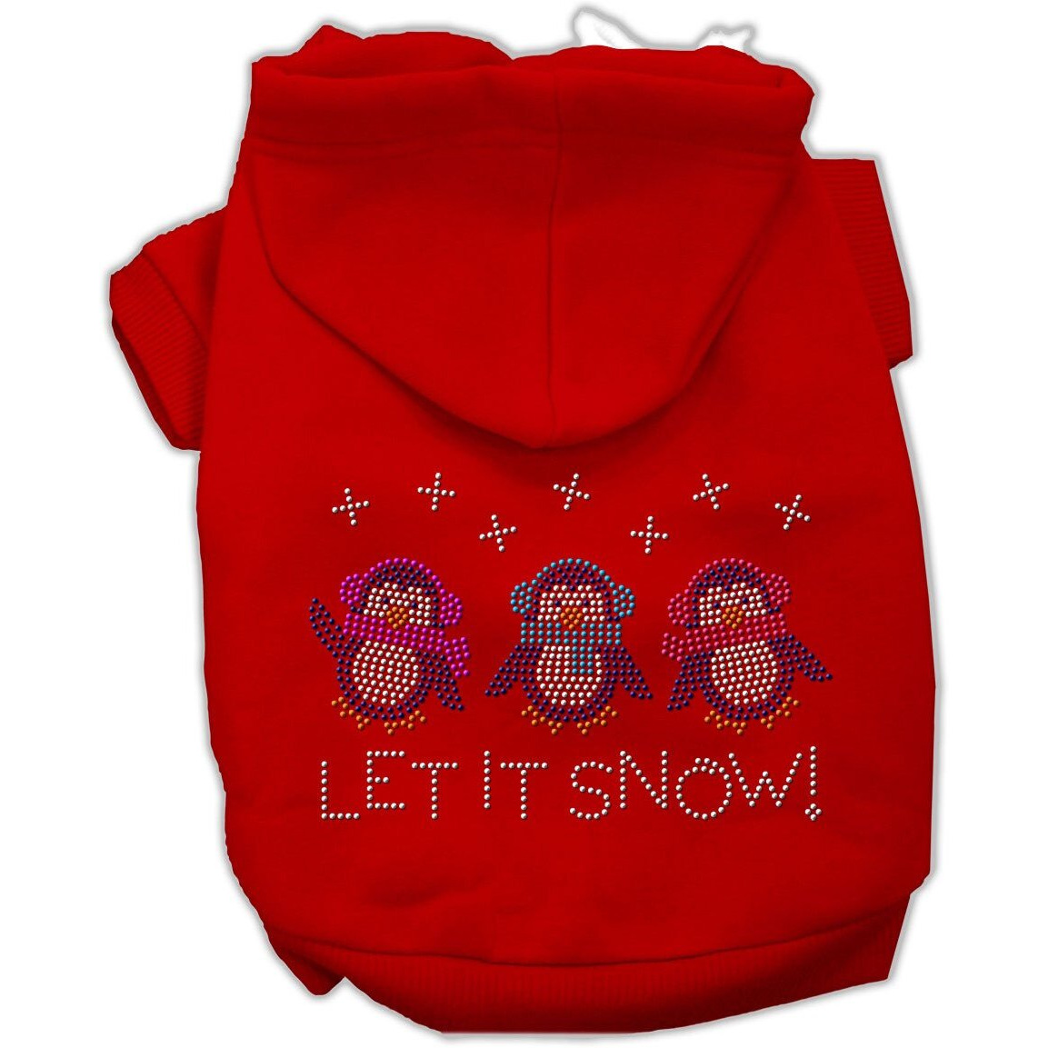 Christmas Pet Dog & Cat Hoodie Rhinestone,  Let It Snow Penguins  Red XS (0-3 lbs.)