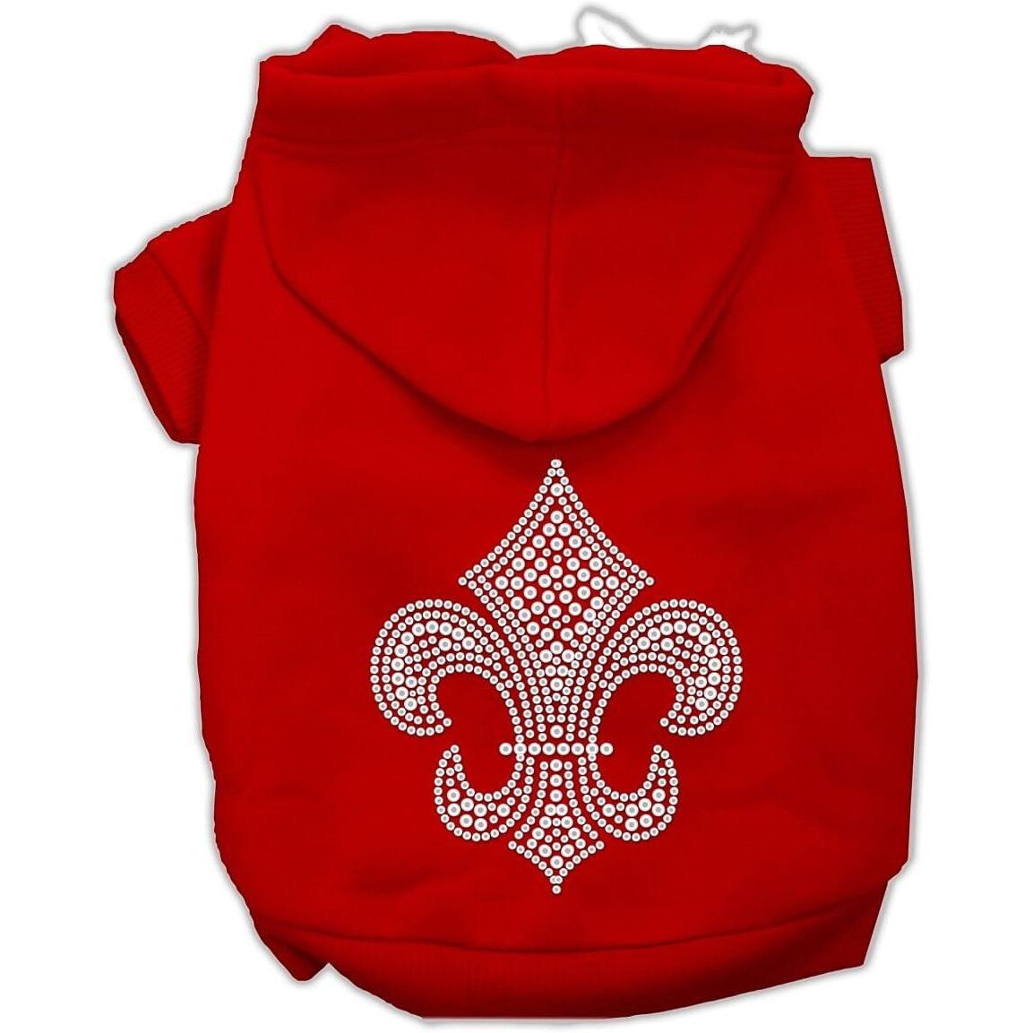 Silver Fleur De Lis Rhinestone Dog, Cat, or Pet Hoodie Red 3XL (25-35 lbs.)