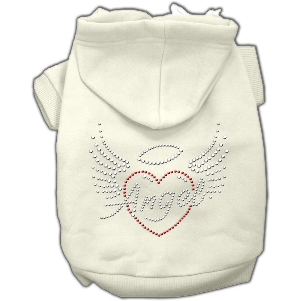 Pet, Dog & Cat Hoodie Rhinestone,  Angel Heart  Cream XS (0-3 lbs.)