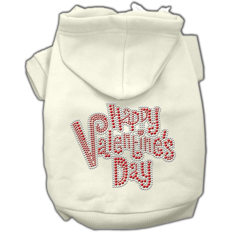 Pet, Dog & Cat Hoodie Rhinestone,  Happy Valentine's Day  Cream XS (0-3 lbs.)