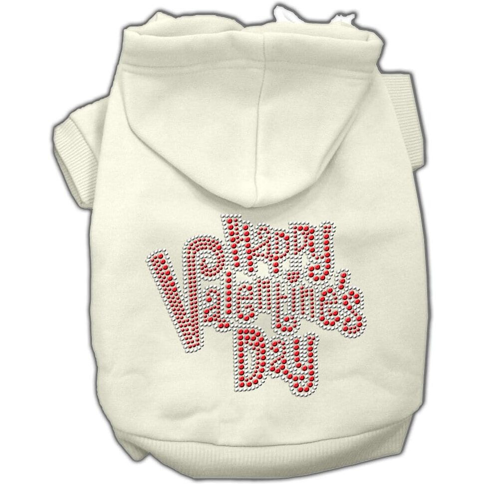 Pet, Dog & Cat Hoodie Rhinestone,  Happy Valentine's Day  Cream SM (3-6 lbs.)