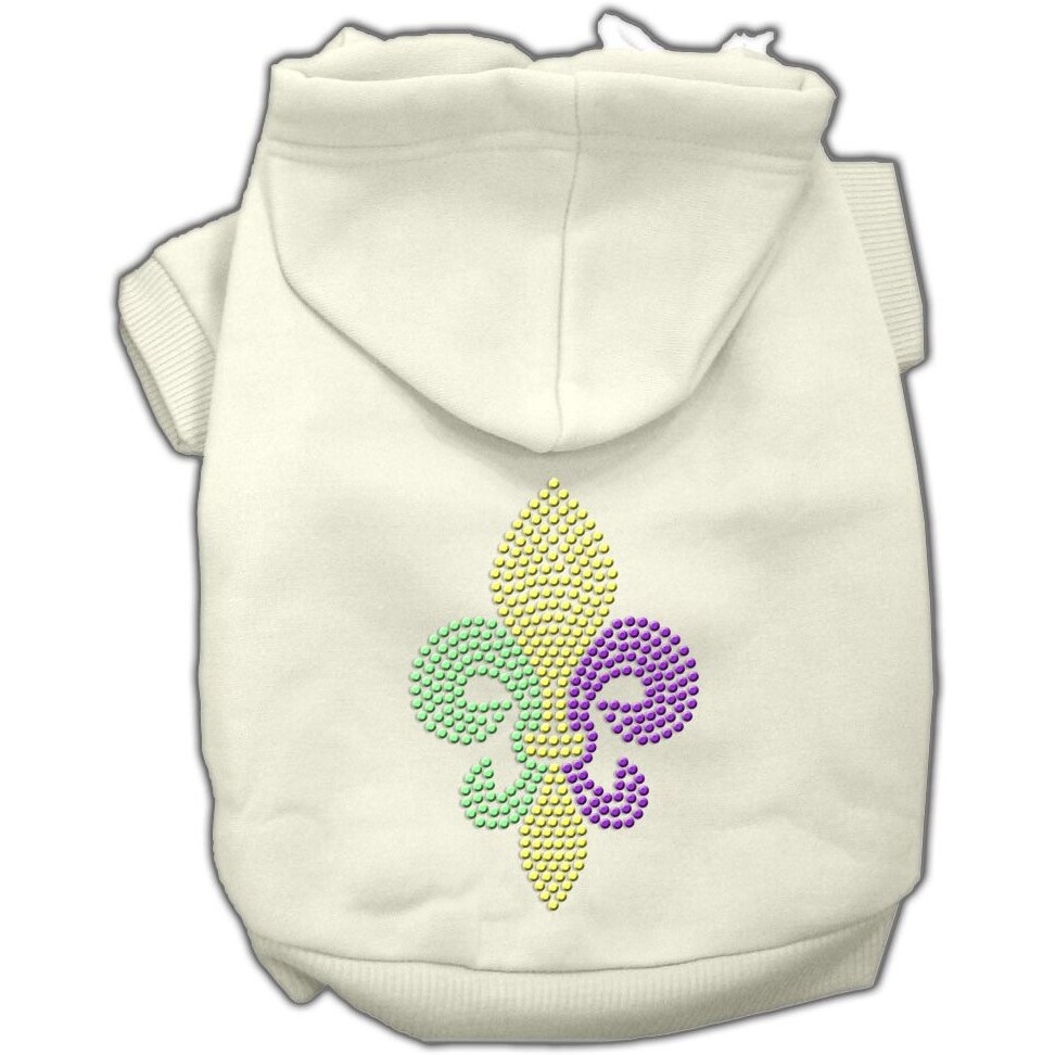 Pet, Dog & Cat Hoodie Rhinestone,  Mardi Gras Fleur De Lis  Cream LG (10-14 lbs.)