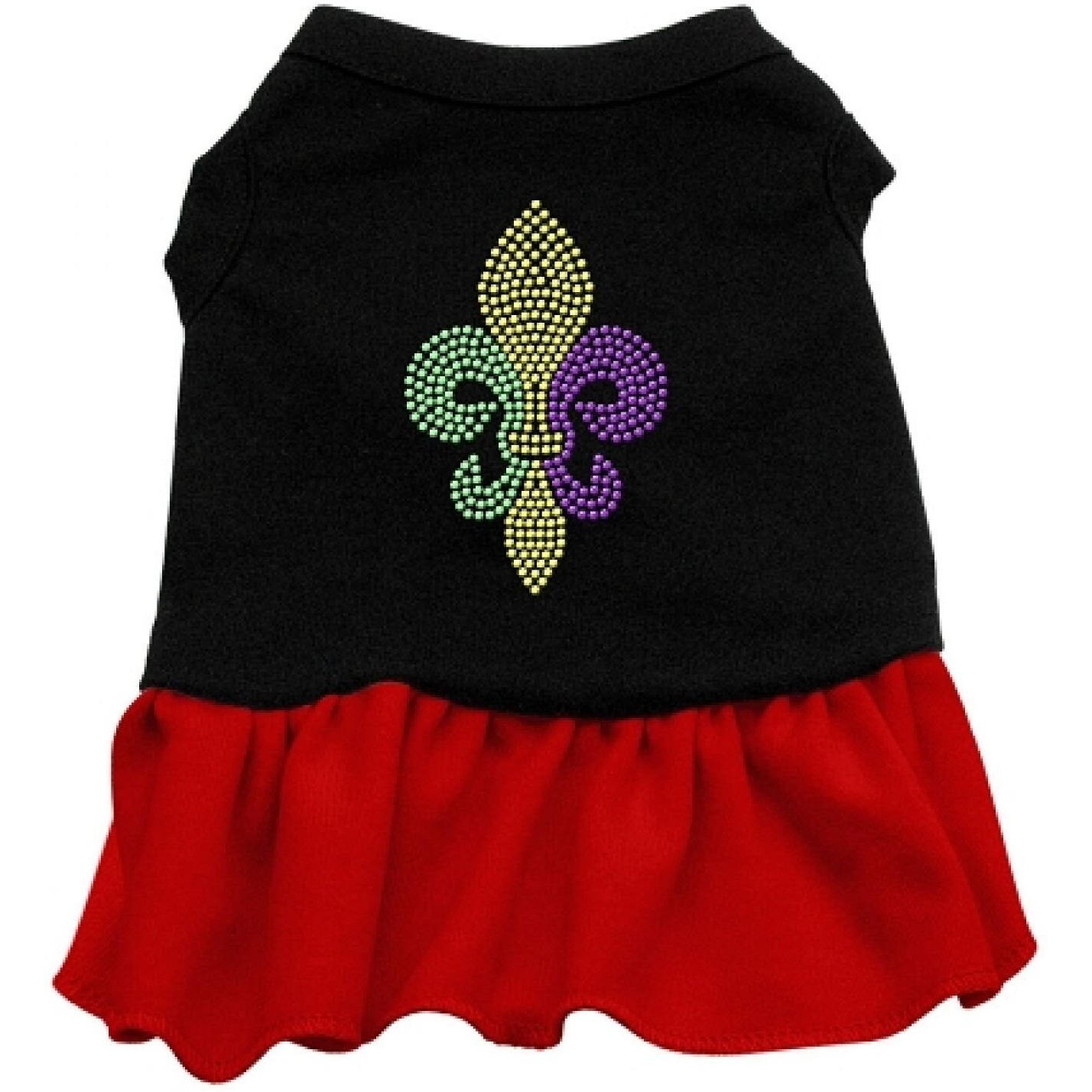 Mirage Pet Products 57-57 XSBKRD 8  Mardi Gras Fleur De Lis Rhinestone Dress Black with Red, X-Small