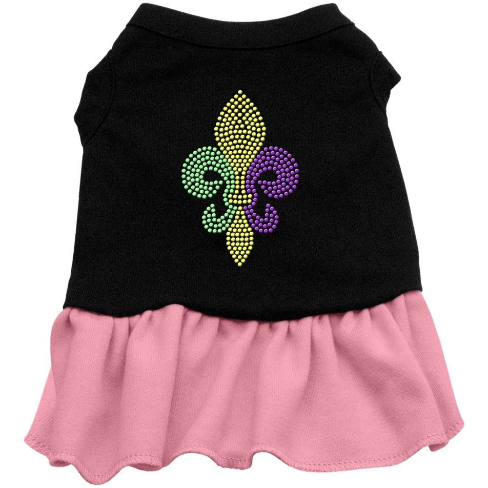 Pet Dog & Cat Dress Rhinestone,  Mardi Gras Fleur De Lis  Black W/Light Pink 2XL (20-25 lbs.)