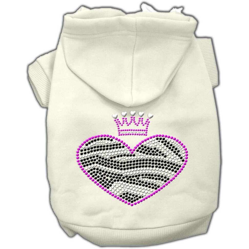 Pet, Dog & Cat Hoodie Rhinestone,  Zebra Heart  Cream SM (3-6 lbs.)