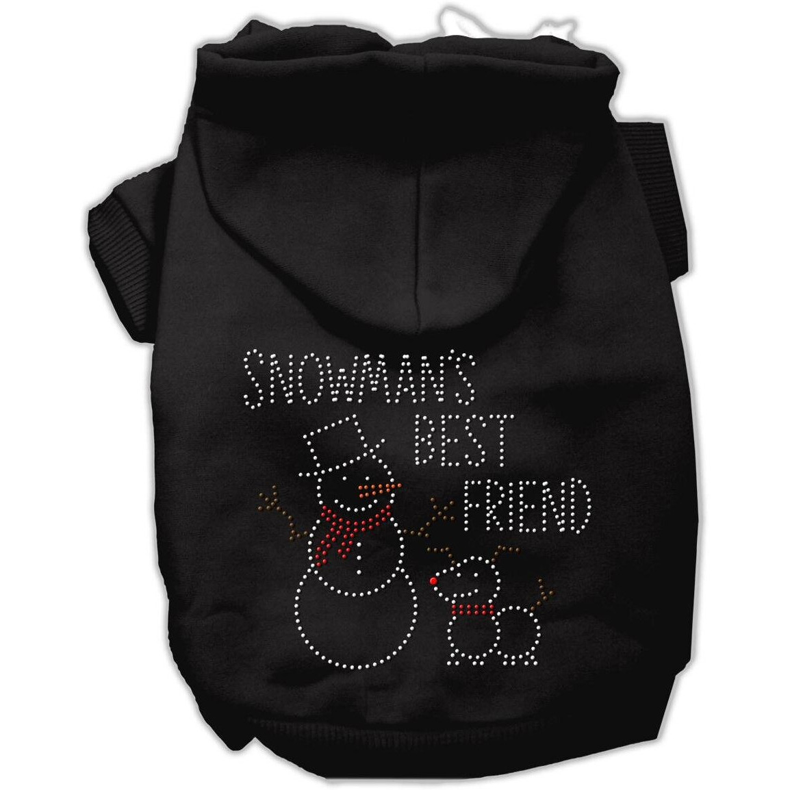 Christmas Pet, Dog & Cat Hoodie Rhinestone,  Snowman's Best Friend  Black 2XL (20-25 lbs.)