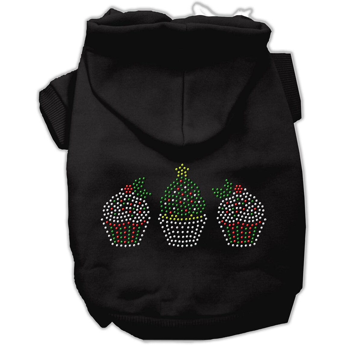 Christmas Pet, Dog & Cat Hoodie Rhinestone,  Christmas Cupcake Trio  Black XL (14-20 lbs.)