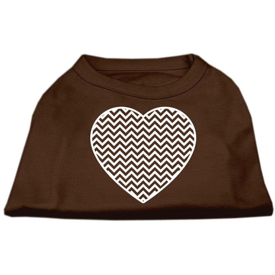 Mirage Pet Products Chevron Heart Screen Print Dog Shirt, Medium, Brown