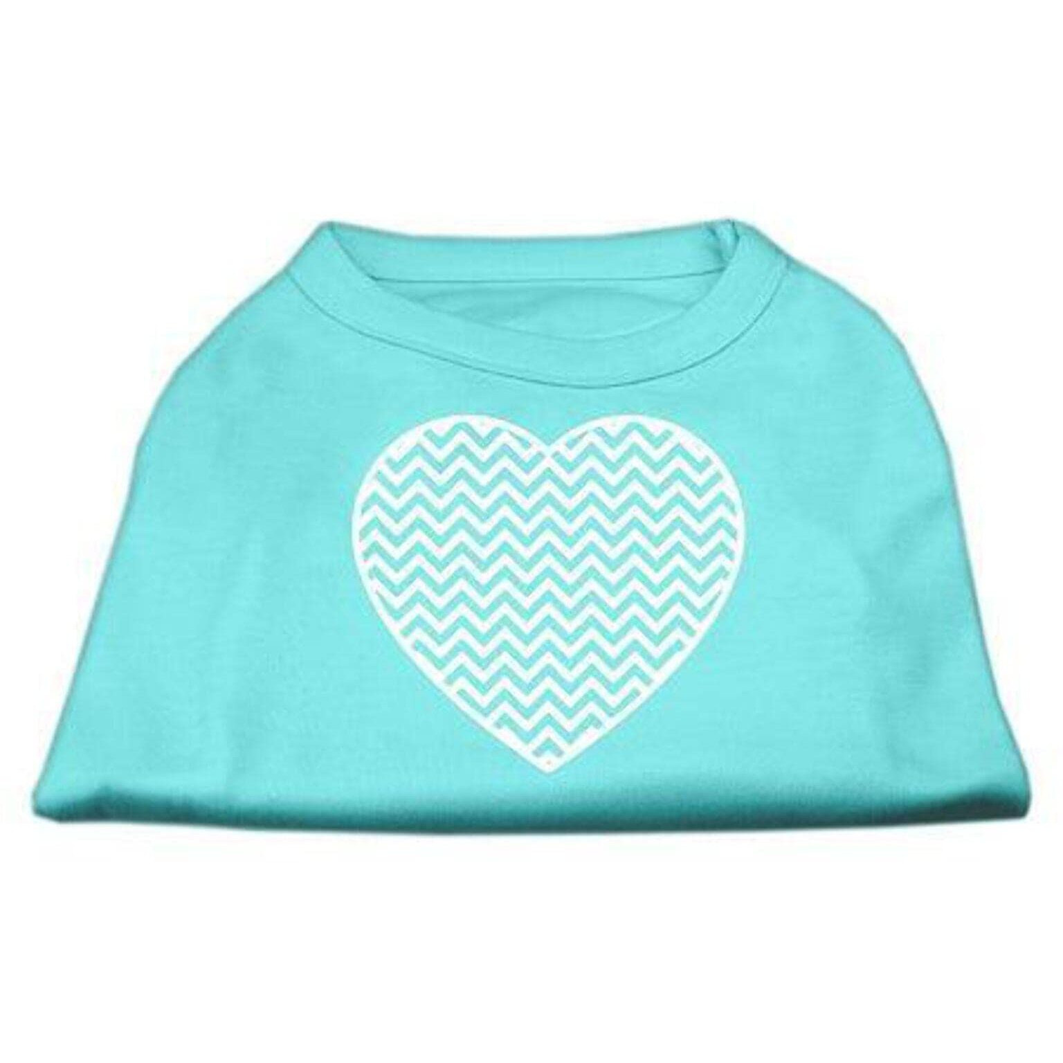 Mirage Pet Products Chevron Heart Screen Print Dog Shirt, Small, Aqua