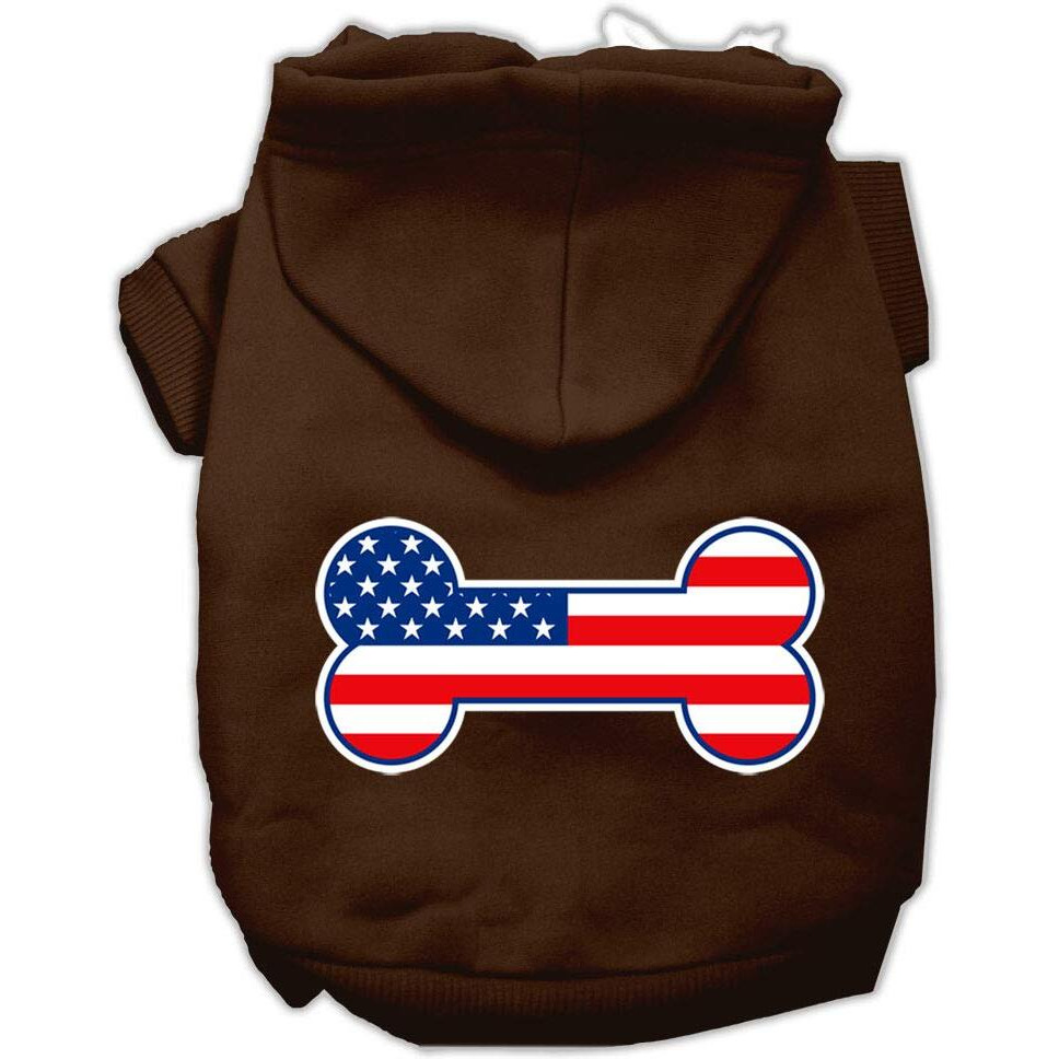 Pet Dog & Cat Hoodie Screen Printed,  Bone Shaped American Flag  Brown XL (14-20 lbs.)