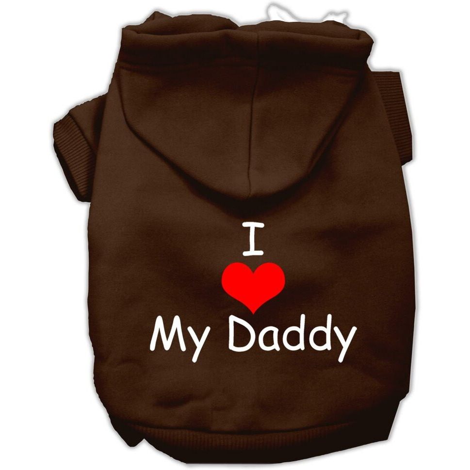 Pet, Dog & Cat Hoodie Screen Printed,  I Love My Daddy  Brown XS (0-3 lbs.)