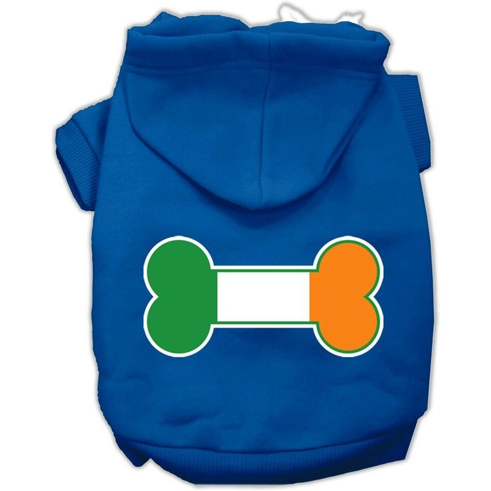 Pet Dog & Cat Hoodie Screen Printed,  Bone Shaped Ireland Flag  Blue XS (0-3 lbs.)