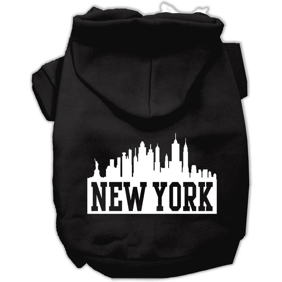 Mirage Pet Products 62-81 MDBK New York Skyline Screen Print Black Pet Hoodie, Medium