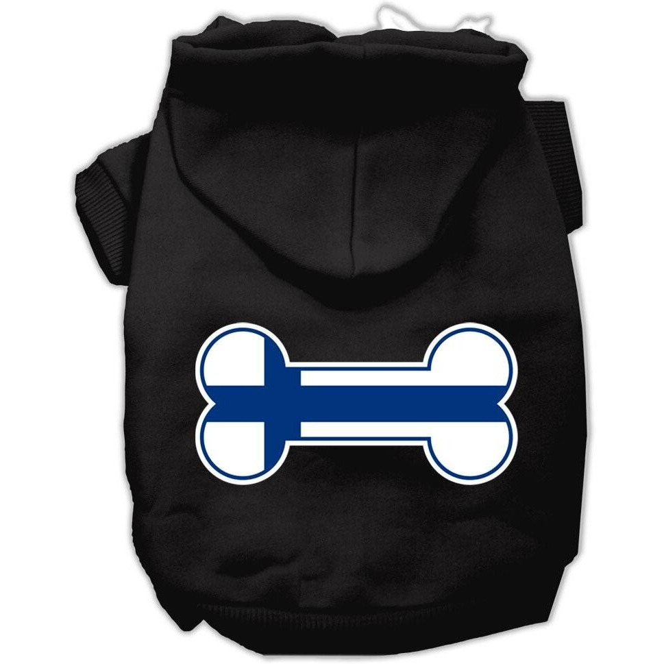 Pet, Dog & Cat Hoodie Screen Printed,  Bone Shaped Finland Flag  Black LG (10-14 lbs.)