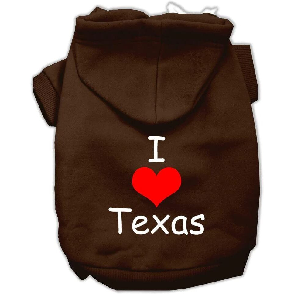 Mirage Pet Products I Love Texas Screen Print Pet Hoodies, Brown, Medium