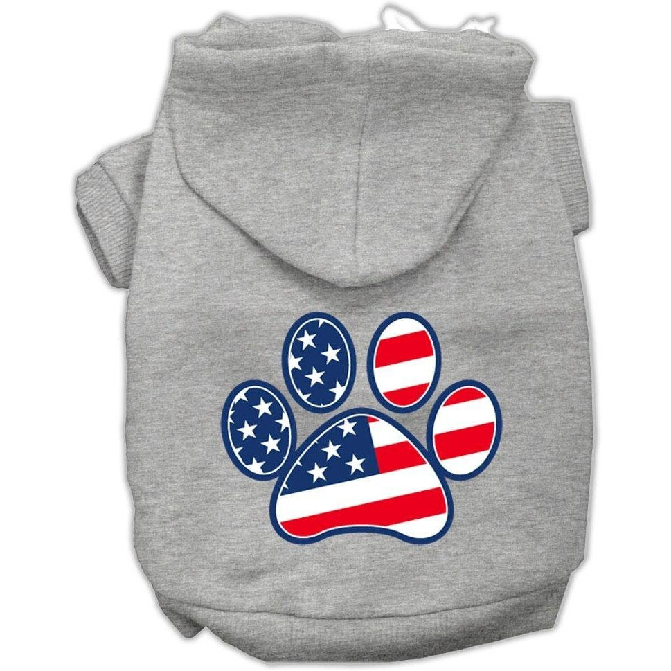 Pet Dog & Cat Hoodie Screen Printed,  Patriotic Paw  Gray SM (3-6 lbs.)