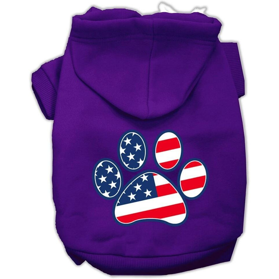 Pet Dog & Cat Hoodie Screen Printed,  Patriotic Paw  Purple SM (3-6 lbs.)