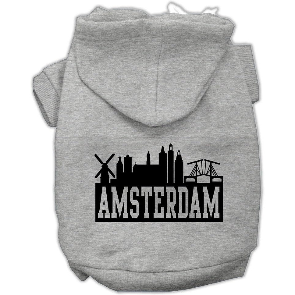 Pet, Dog & Cat Hoodie Screen Printed,  Amsterdam Skyline  Gray 3XL (25-35 lbs.)