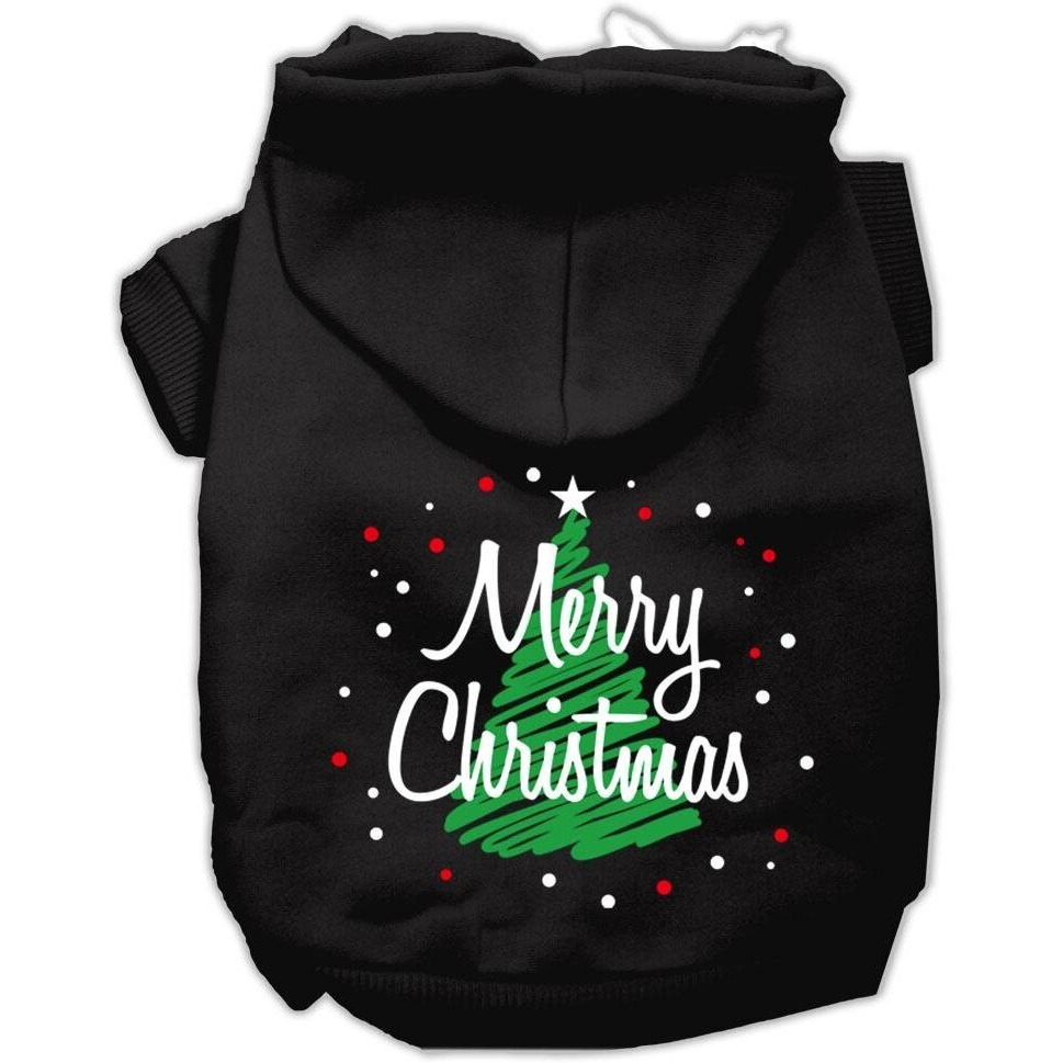 Christmas Pet, Dog & Cat Hoodie Screen Printed,  Scribble Merry Christmas  Black LG (10-14 lbs.)