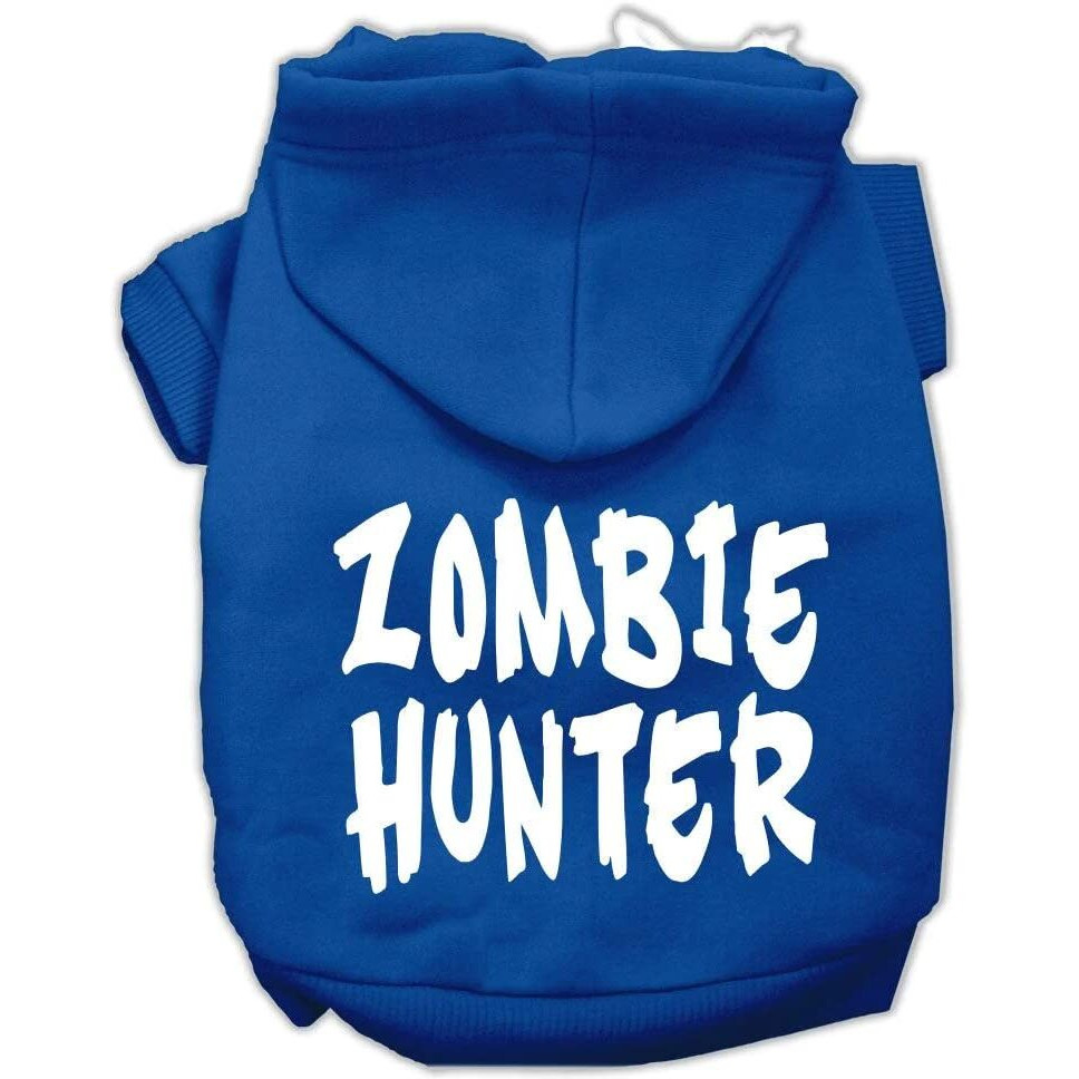 Halloween Pet, Dog & Cat Hoodie Screen Printed,  Zombie Hunter  Blue 3XL (25-35 lbs.)