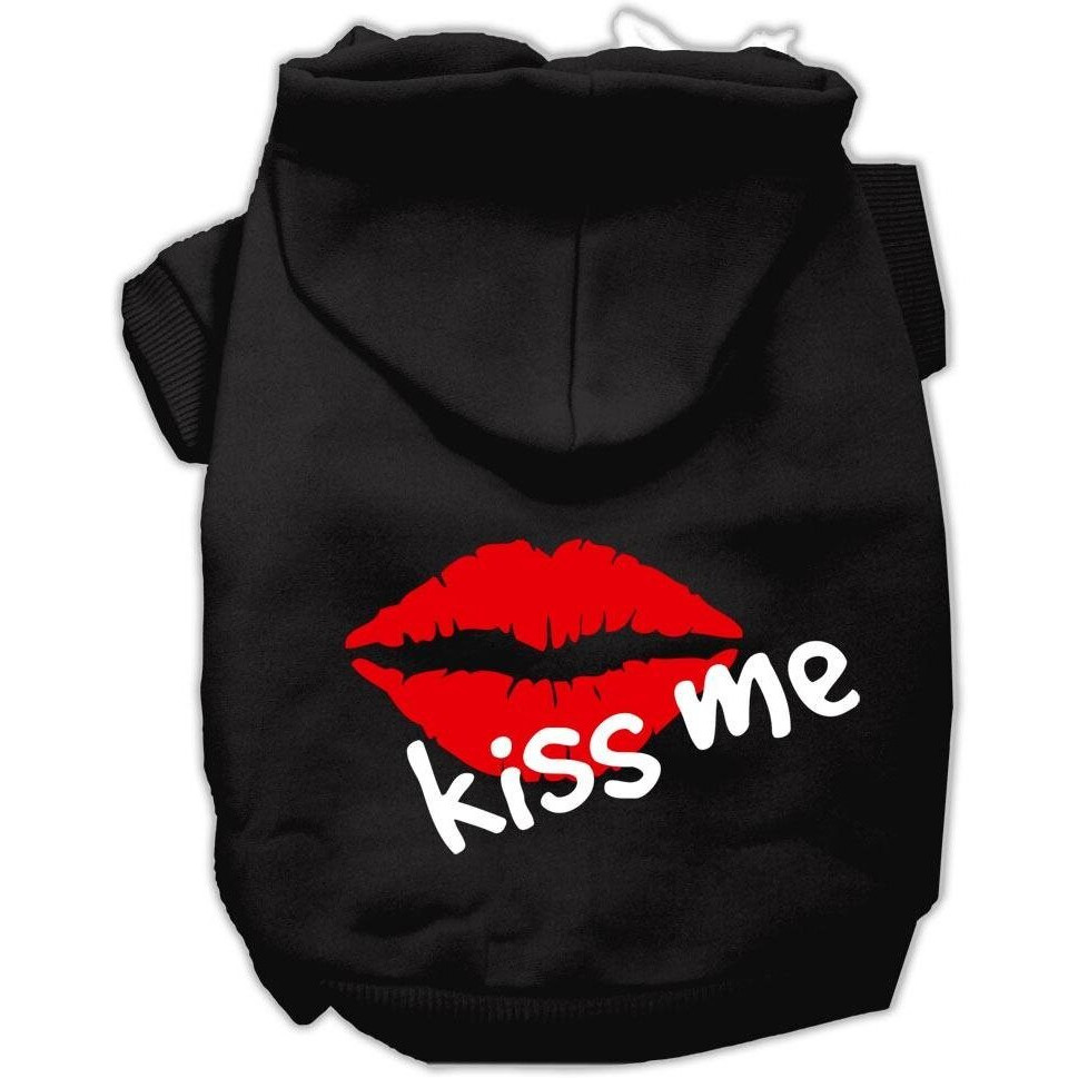 Pet Dog & Cat Hoodie Screen Printed,  Kiss Me  Black MD (6-10 lbs.)