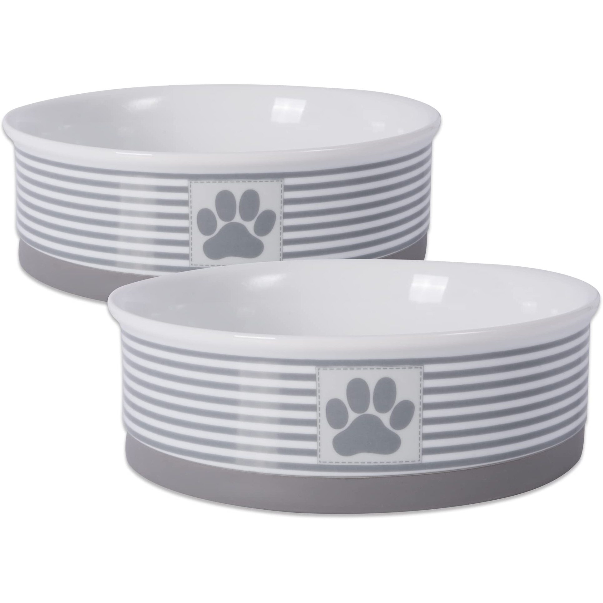 Bone Dry Paw & Patch Ceramic Pet Collection, Large Set, 7.5x2.4 , Gray, 2 Piece