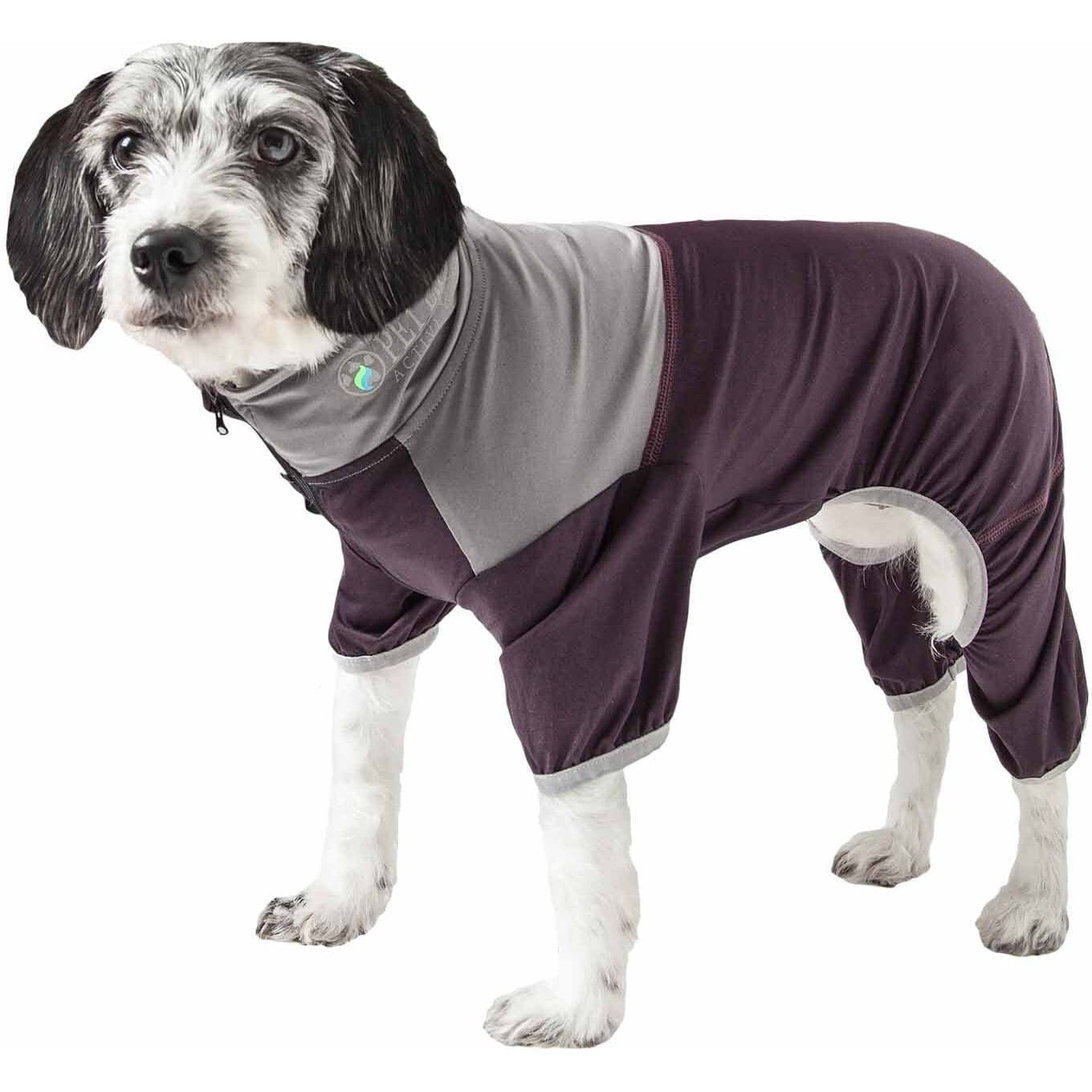 Pet Life  Active 'Embarker' Heathered Performance 4-Way Stretch Two-Toned Full Body Warm Up, X-Large, Brown