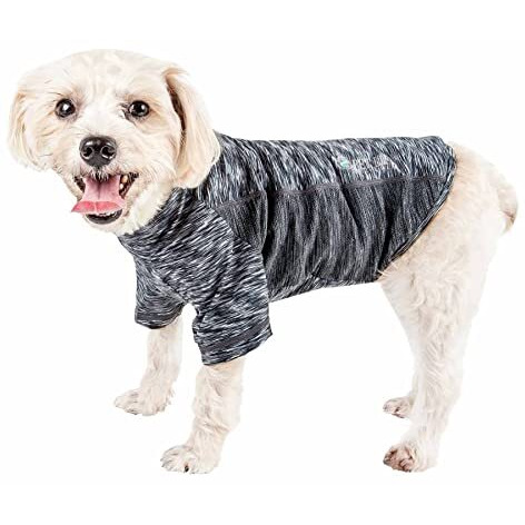 Pet Life  Active 'Warf Speed' Heathred Dog Fitness and Yoga Pet T-Shirt Dog Clothes - Performance Dog T-Shirt with 4-Way-Stretch, Reflective and Quick-Dry Technology - Summer Dog Shirts