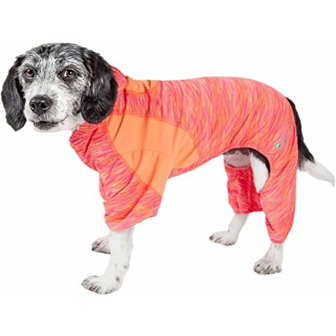 Pet Life  Active Downward Dog Hoodie and Flexible Full Body Dog T-Shirt - Lightweight Dog Fitness Tracksuit and Yoga Dog Clothes Featuring 4-Way Stretch, Reflective and Quick-Dry Technology