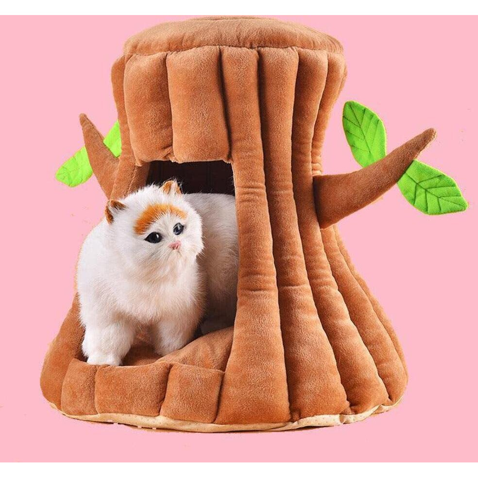 Tree Shaped Pet Cat Home Sleeping Bed Tree, Tent Home Pet Cat Dog Bed Semi-Closed Nest Cushion Tree Shape House Cave Cute Detachable Warm Cave