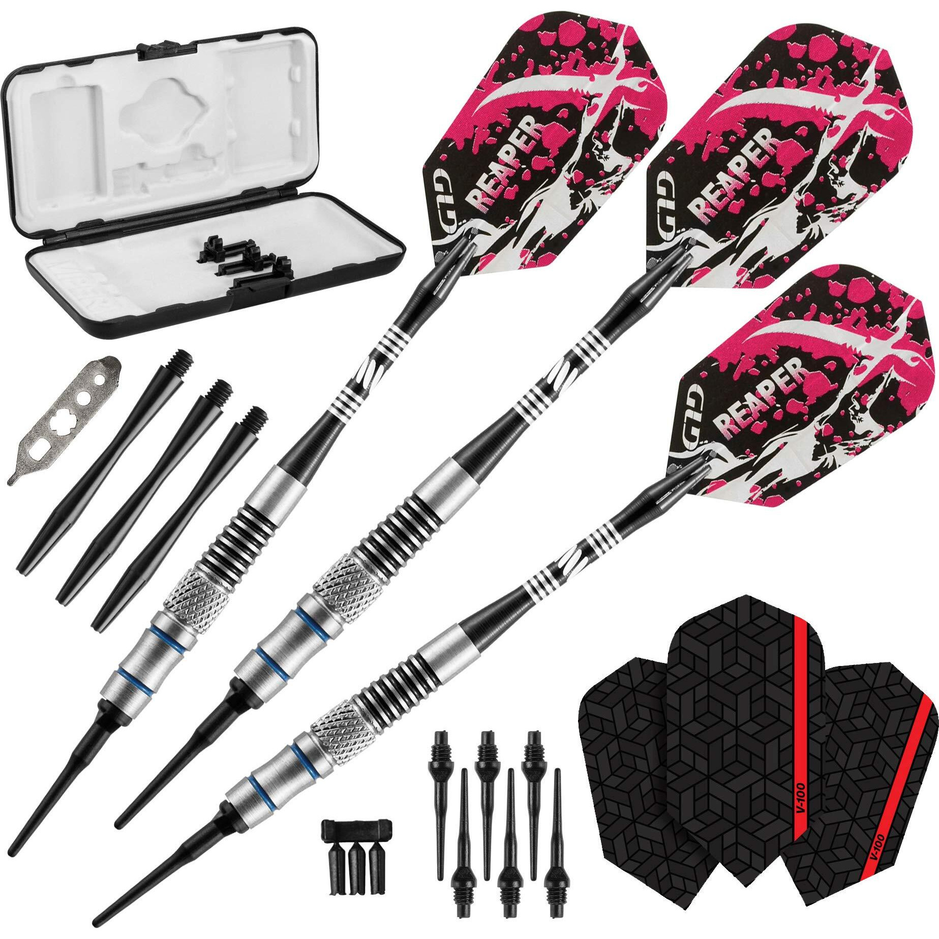 Viper Grim Reaper 80% Tungsten Soft Tip Darts with Storage/Travel Case, Medium Knurling, 18 Grams, Blue