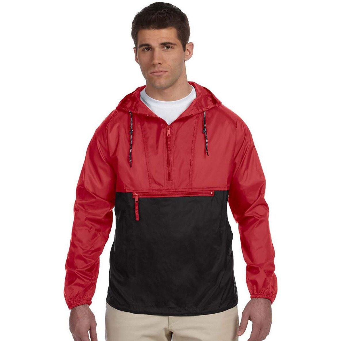 Harriton Adult Packable Nylon Jacket 2XL RED/ BLACK