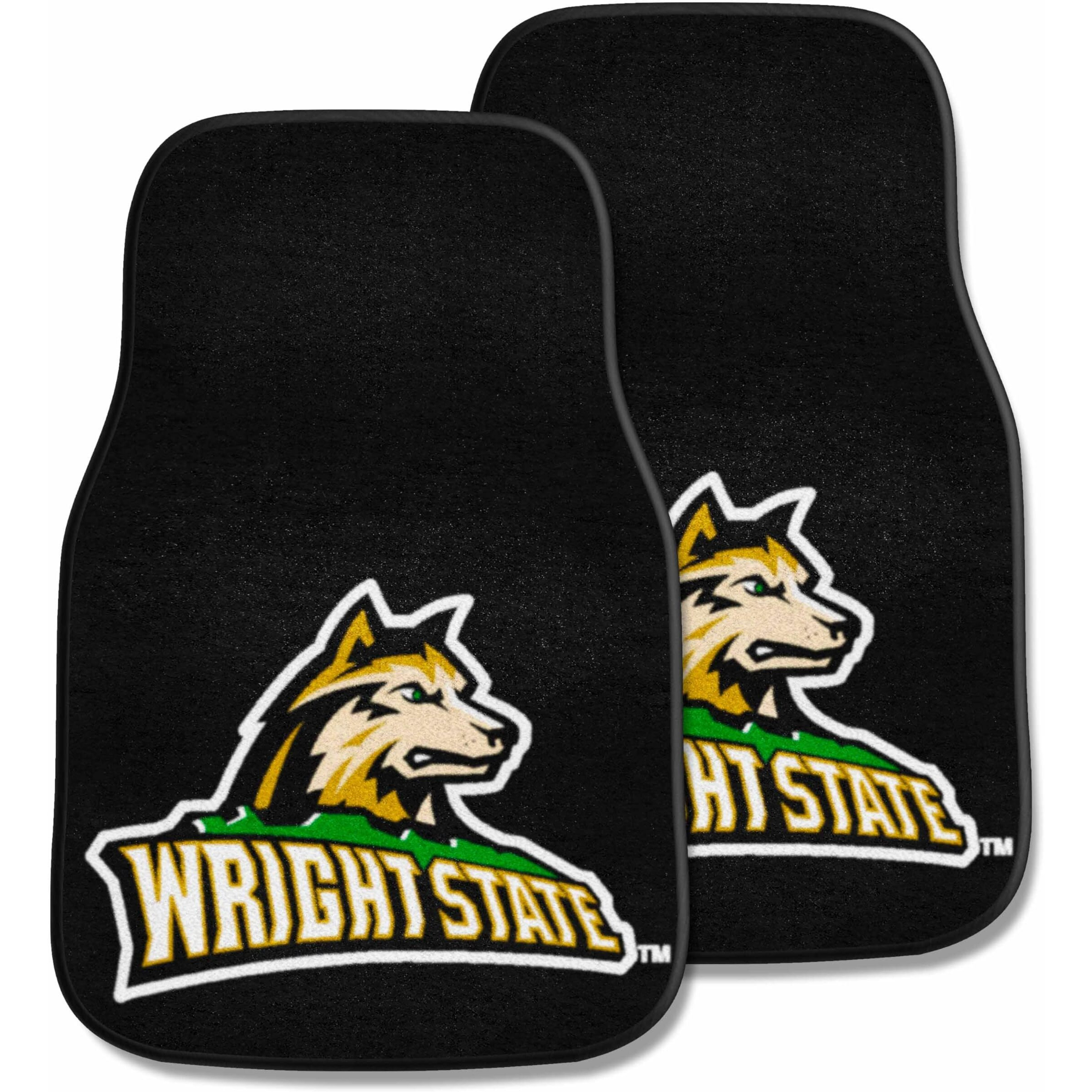 FANMATS 5519 Wright State Raiders Front 2-Piece Team Logo Carpet Car Mat Set, Front Row Automotive Floor Mats, Non-Slip Backing, Team Colors