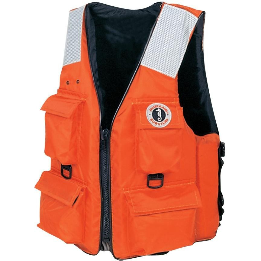 Mustang 4-Pocket Vest w/SOLAS Reflective Tape - 3XL/7XL - Orange