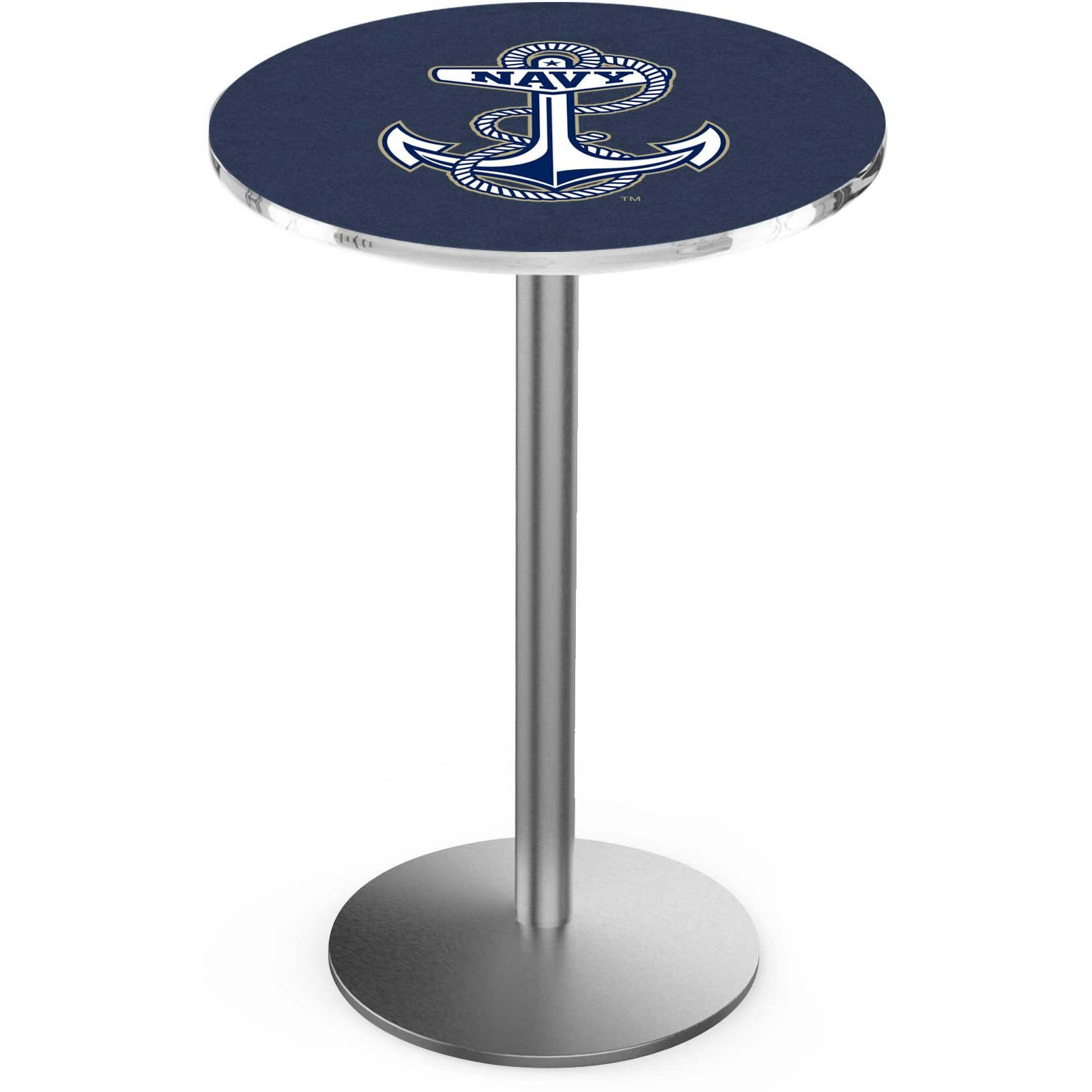 Holland Bar Stool Co. L214-36  Stainless Steel US Naval Academy (Navy) Pub Table with 36  Dia. top