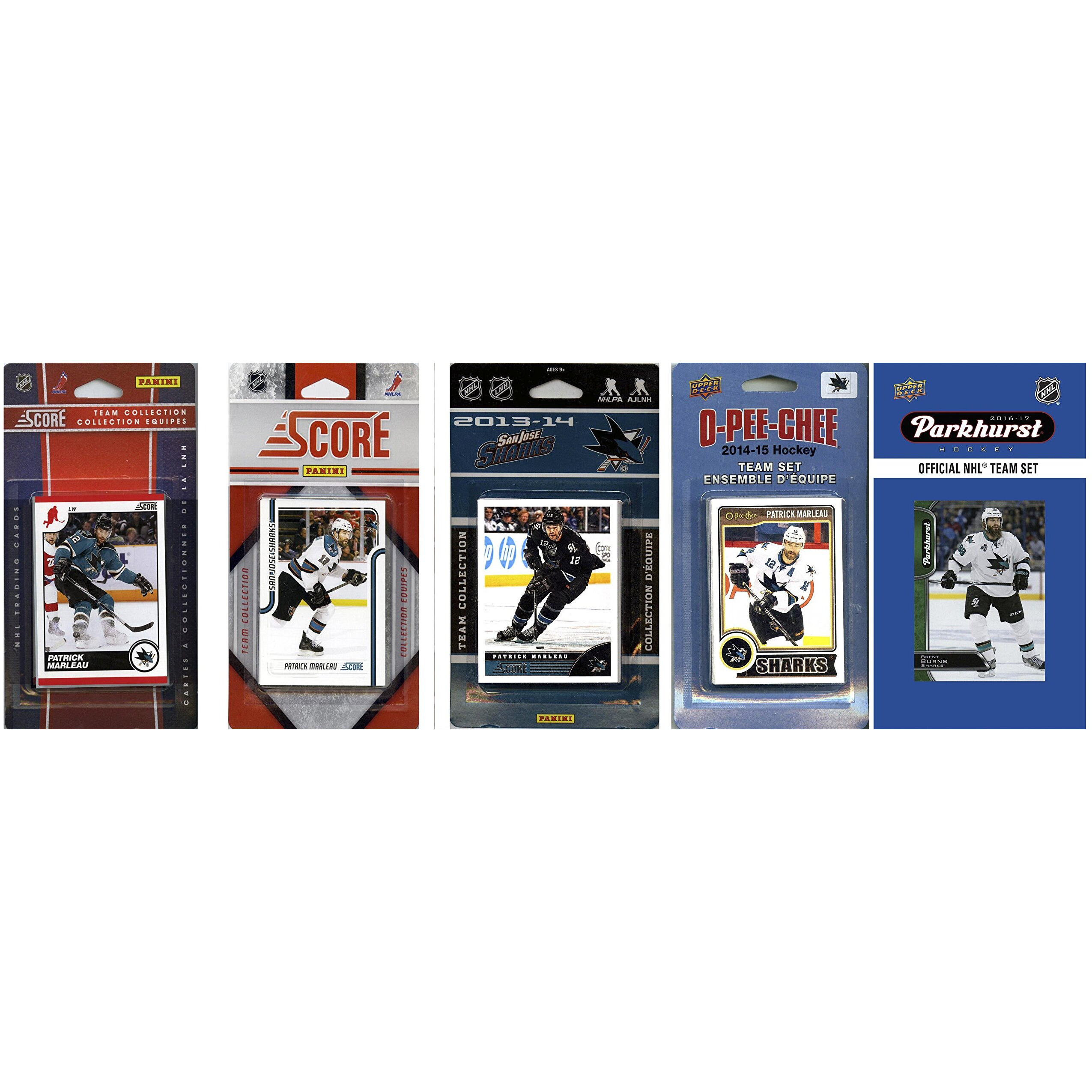 C&I Collectables NHL San Jose Sharks Men's 5 Different Licensed Trading Card Team Sets, White