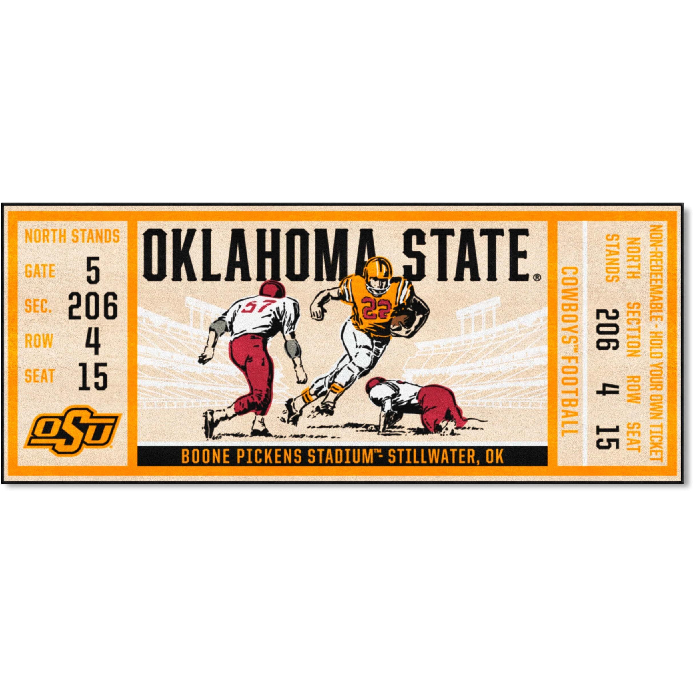 FANMATS 23147 NCAA - Oklahoma State Cowboys Ticket Design Runner Rug - 30in. x 72in. | Sports Fan Area Rug, Home Decor Rug and Tailgating Mat